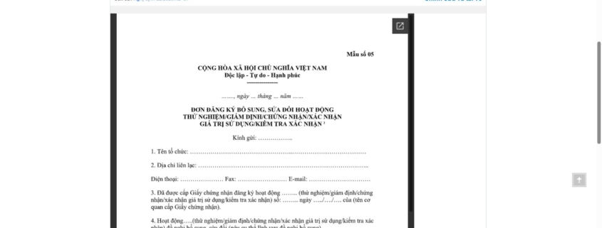 MẪU ĐƠN ĐĂNG KÝ BỔ SUNG, SỬA ĐỔI HOẠT ĐỘNG THỬ NGHIỆM/GIÁM ĐỊNH/CHỨNG NHẬN/XÁC NHẬN GIÁ TRỊ SỬ DỤNG/KIỂM TRA XÁC NHẬN