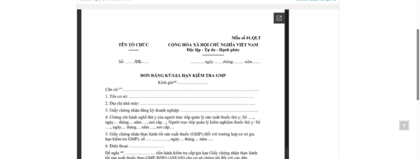 MẪU ĐƠN ĐĂNG KÝ/GIA HẠN KIỂM TRA GMP
