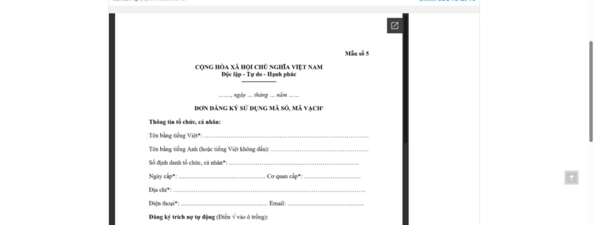 MẪU ĐƠN ĐĂNG KÝ SỬ DỤNG MÃ SỐ, MÃ VẠCH TRONG QUẢN LÝ CHẤT LƯỢNG VÀ TRUY XUẤT NGUỒN GỐC SẢN PHẨM, HÀNG HÓA