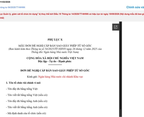 MẪU ĐƠN ĐỀ NGHỊ CẤP BẢN SAO GIẤY PHÉP TỪ SỔ GỐC (ĐỐI VỚI GIẤY PHÉP THÀNH LẬP VÀ HOẠT ĐỘNG TỔ CHỨC TÀI CHÍNH VI MÔ)