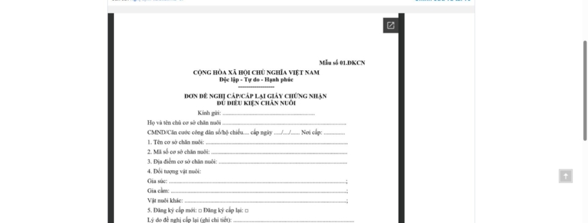 MẪU ĐƠN ĐỀ NGHỊ CẤP/CẤP LẠI GIẤY CHỨNG NHẬN ĐỦ ĐIỀU KIỆN CHĂN NUÔI