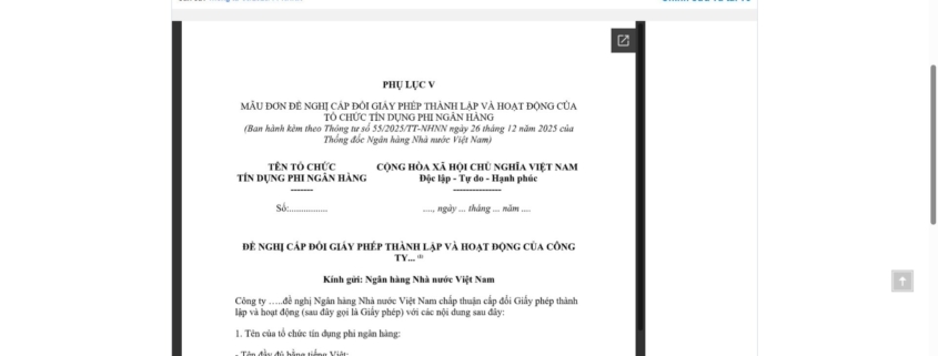 MẪU ĐƠN ĐỀ NGHỊ CẤP ĐỔI GIẤY PHÉP THÀNH LẬP VÀ HOẠT ĐỘNG CỦA TỔ CHỨC TÍN DỤNG PHI NGÂN HÀNG