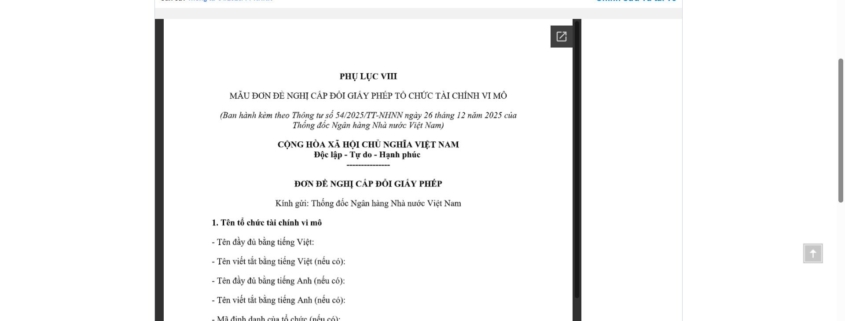 MẪU ĐƠN ĐỀ NGHỊ CẤP ĐỔI GIẤY PHÉP TỔ CHỨC TÀI CHÍNH VI MÔ