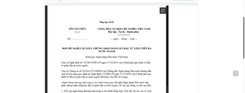 MẪU ĐƠN ĐỀ NGHỊ CẤP GIẤY CHỨNG NHẬN ĐĂNG KÝ ĐẦU TƯ GIÁN TIẾP RA NƯỚC NGOÀI CỦA NGÂN HÀNG NHÀ NƯỚC