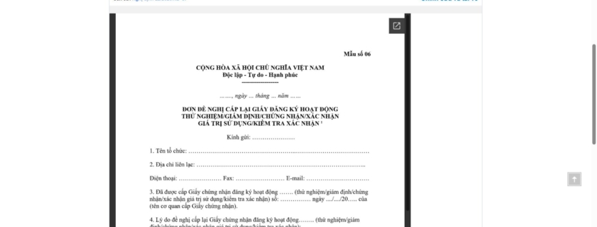 MẪU ĐƠN ĐỀ NGHỊ CẤP LẠI GIẤY ĐĂNG KÝ HOẠT ĐỘNG THỬ NGHIỆM/GIÁM ĐỊNH/CHỨNG NHẬN/XÁC NHẬN GIÁ TRỊ SỬ DỤNG/KIỂM TRA XÁC NHẬN