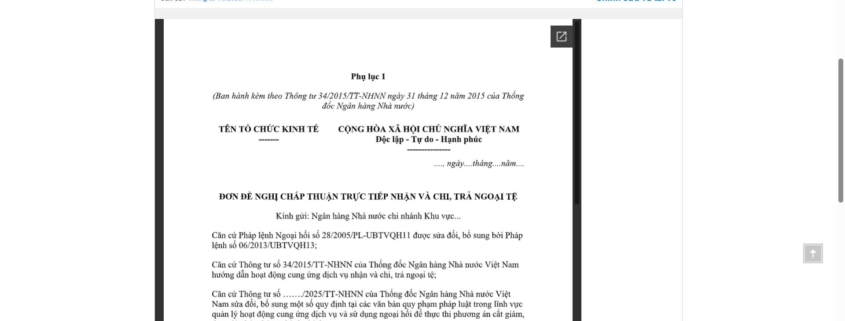 MẪU ĐƠN ĐỀ NGHỊ CHẤP THUẬN TRỰC TIẾP NHẬN VÀ CHI, TRẢ NGOẠI TỆ