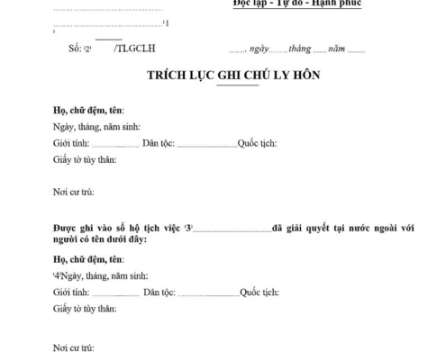 MẪU TRÍCH LỤC GHI CHÚ LY HÔN