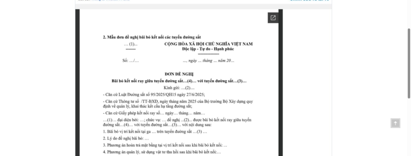 MẪU ĐƠN ĐỀ NGHỊ BÃI BỎ KẾT NỐI CÁC TUYẾN ĐƯỜNG SẮT