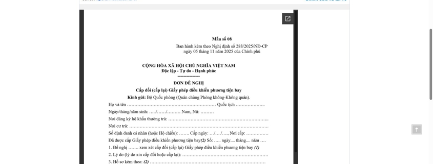 MẪU ĐƠN ĐỀ NGHỊ CẤP ĐỔI (CẤP LẠI) GIẤY PHÉP ĐIỀU KHIỂN PHƯƠNG TIỆN BAY