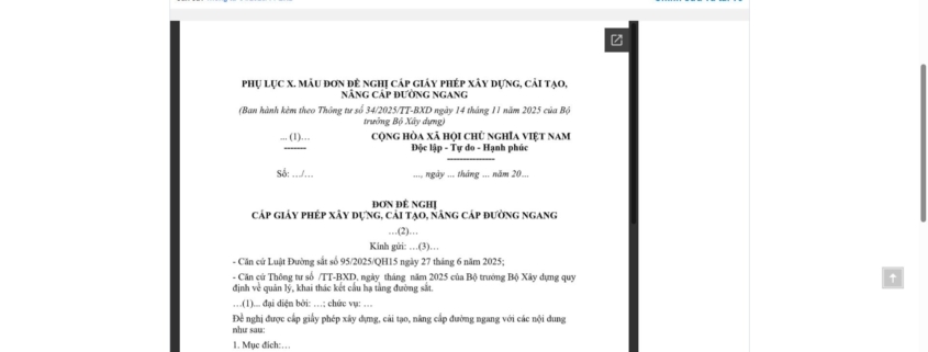 MẪU ĐƠN ĐỀ NGHỊ CẤP GIẤY PHÉP XÂY DỰNG, CẢI TẠO, NÂNG CẤP ĐƯỜNG NGANG