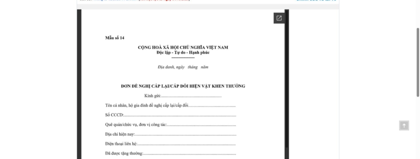 MẪU ĐƠN ĐỀ NGHỊ CẤP LẠI/CẤP ĐỔI HIỆN VẬT KHEN THƯỞNG CỦA BỘ NÔNG NGHIỆP VÀ MÔI TRƯỜNG