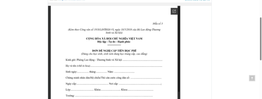 MẪU ĐƠN ĐỀ NGHỊ CẤP TIỀN HỌC PHÍ (DÙNG CHO HỌC SINH, SINH VIÊN ĐANG HỌC TRUNG CẤP, CAO ĐẲNG)