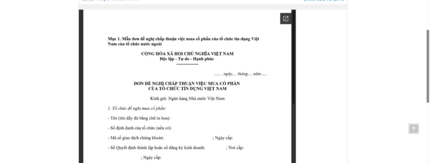 MẪU ĐƠN ĐỀ NGHỊ CHẤP THUẬN VIỆC MUA CỔ PHẦN CỦA TỔ CHỨC TÍN DỤNG VIỆT NAM CỦA TỔ CHỨC NƯỚC NGOÀI