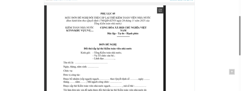 MẪU ĐƠN ĐỀ NGHỊ ĐỔI THẺ/CẤP LẠI THẺ KIỂM TOÁN VIÊN NHÀ NƯỚC