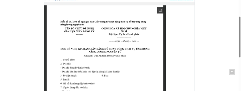 MẪU ĐƠN ĐỀ NGHỊ GIA HẠN GIẤY ĐĂNG KÝ HOẠT ĐỘNG DỊCH VỤ ỨNG DỤNG NĂNG LƯỢNG NGUYÊN TỬ