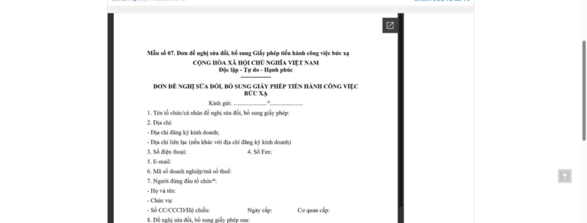 MẪU ĐƠN ĐỀ NGHỊ SỬA ĐỔI, BỔ SUNG GIẤY PHÉP TIẾN HÀNH CÔNG VIỆC BỨC XẠ