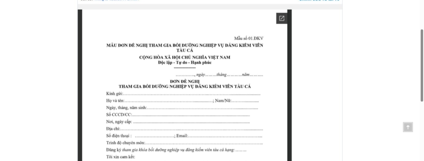 MẪU ĐƠN ĐỀ NGHỊ THAM GIA BỒI DƯỠNG NGHIỆP VỤ ĐĂNG KIỂM VIÊN TÀU CÁ
