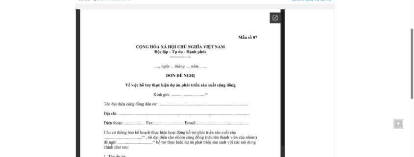 MẪU ĐƠN ĐỀ NGHỊ VỀ VIỆC HỖ TRỢ THỰC HIỆN DỰ ÁN PHÁT TRIỂN SẢN XUẤT CỘNG ĐỒNG