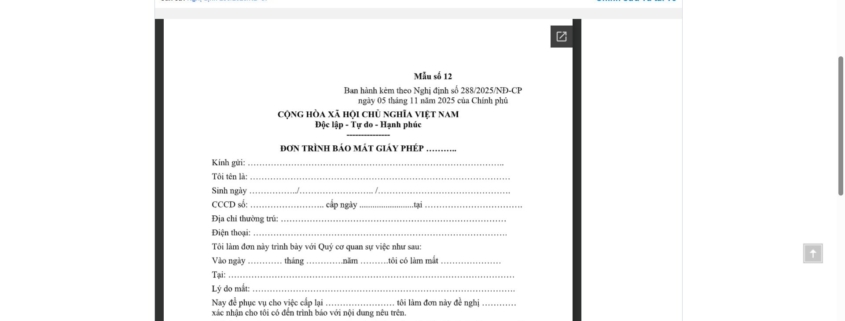 MẪU ĐƠN TRÌNH BÁO MẤT GIẤY PHÉP (TRONG QUẢN LÝ TÀU BAY KHÔNG NGƯỜI LÁI VÀ PHƯƠNG TIỆN BAY KHÁC)