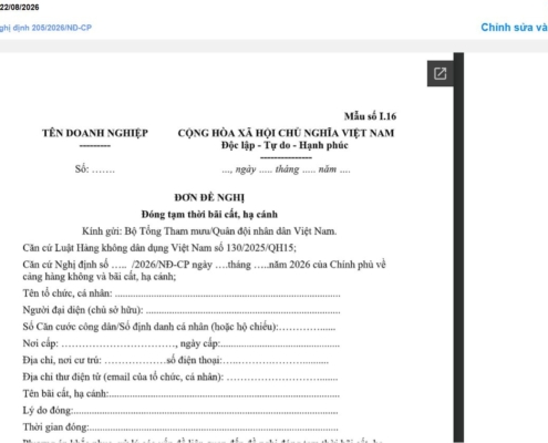 MẪU ĐƠN ĐỀ NGHỊ ĐÓNG TẠM THỜI BÃI CẤT, HẠ CÁNH