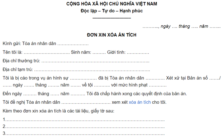 Quy định và mẫu đơn xin xóa án tích mới nhất năm 2026