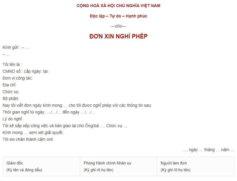 Quy định và mẫu đơn xin nghỉ phép năm mới nhất theo luật lao động