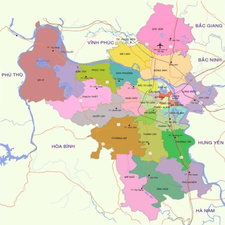 Bản đồ Hà Nội: các quận, huyện thành phố mới nhất năm 2026
