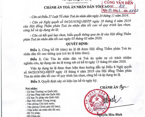 8 án lệ mới được tòa án nhân dân công bố