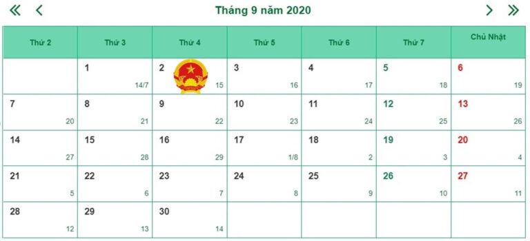 Lịch nghỉ Lễ Quốc khánh 2/9 năm 2020 chính thức