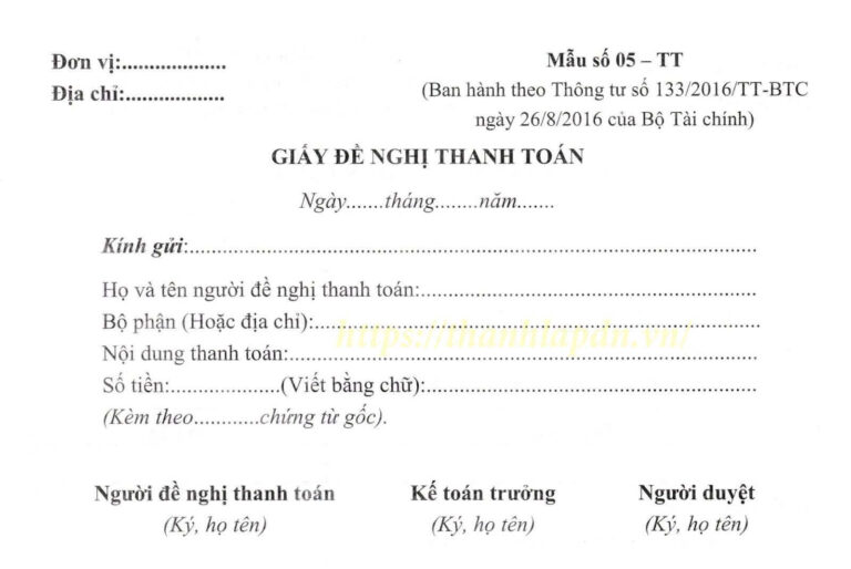 Mẫu giấy đề nghị thanh toán mới nhất năm 2026