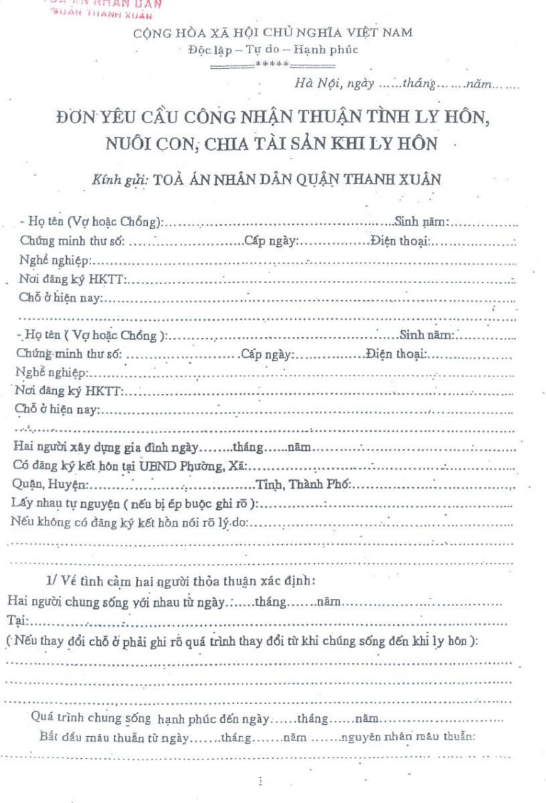 Mẫu Đơn ly hôn thuận tình chuẩn theo Tòa án năm 2026 và cách viết đơn ly hôn