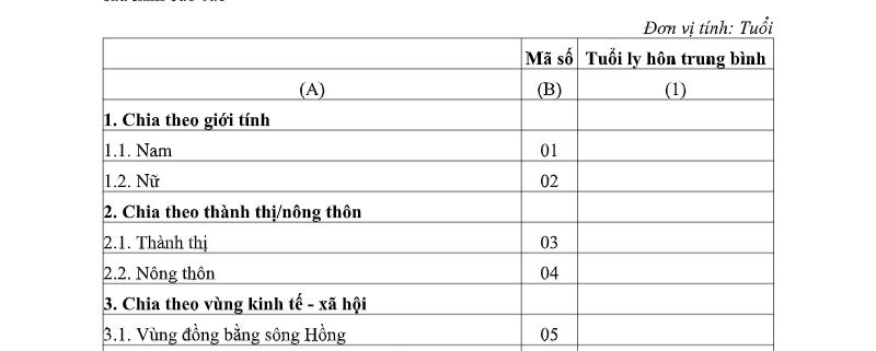 MẪU BÁO CÁO TUỔI LY HÔN TRUNG BÌNH CỦA TÒA ÁN NHÂN DÂN TỐI CAO