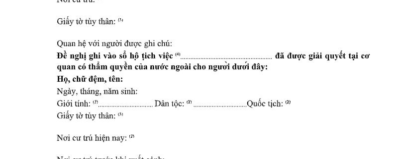 MẪU TỜ KHAI GHI CHÚ LY HÔN