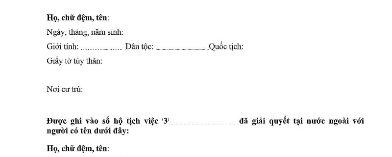 MẪU TRÍCH LỤC GHI CHÚ LY HÔN