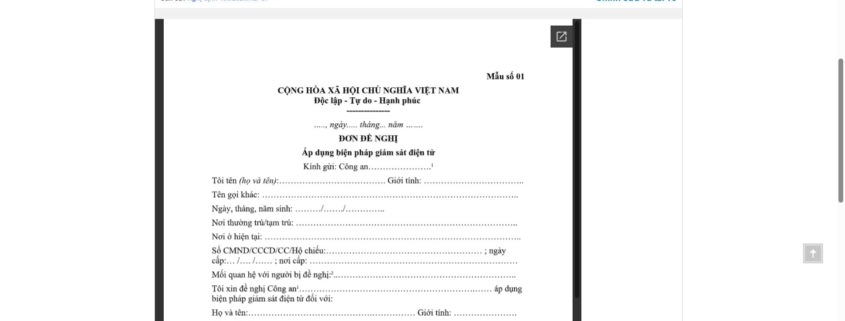 MẪU ĐƠN ĐỀ NGHỊ ÁP DỤNG BIỆN PHÁP GIÁM SÁT ĐIỆN TỬ (TRONG CÔNG TÁC PHÒNG, CHỐNG MA TÚY)