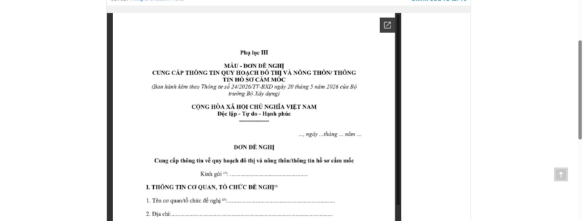 MẪU ĐƠN ĐỀ NGHỊ CUNG CẤP THÔNG TIN QUY HOẠCH ĐÔ THỊ VÀ NÔNG THÔN/THÔNG TIN HỒ SƠ CẮM MỐC
