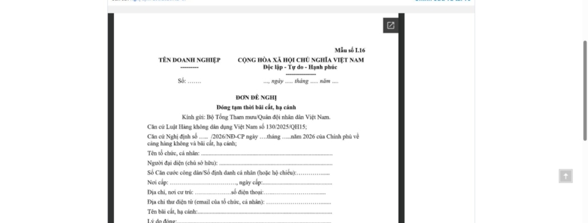 MẪU ĐƠN ĐỀ NGHỊ ĐÓNG TẠM THỜI BÃI CẤT, HẠ CÁNH