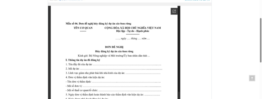 MẪU ĐƠN ĐỀ NGHỊ HỦY ĐĂNG KÝ DỰ ÁN CÁC-BON RỪNG