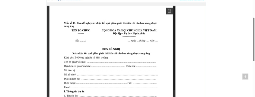 MẪU ĐƠN ĐỀ NGHỊ XÁC NHẬN KẾT QUẢ GIẢM PHÁT THẢI/TÍN CHỈ CÁC-BON RỪNG ĐƯỢC CUNG ỨNG