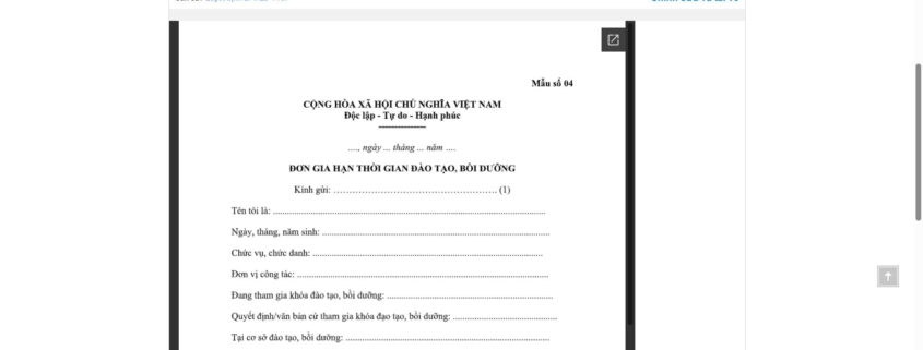 MẪU ĐƠN GIA HẠN THỜI GIAN ĐÀO TẠO, BỒI DƯỠNG CÔNG CHỨC, VIÊN CHỨC CỦA THANH TRA CHÍNH PHỦ