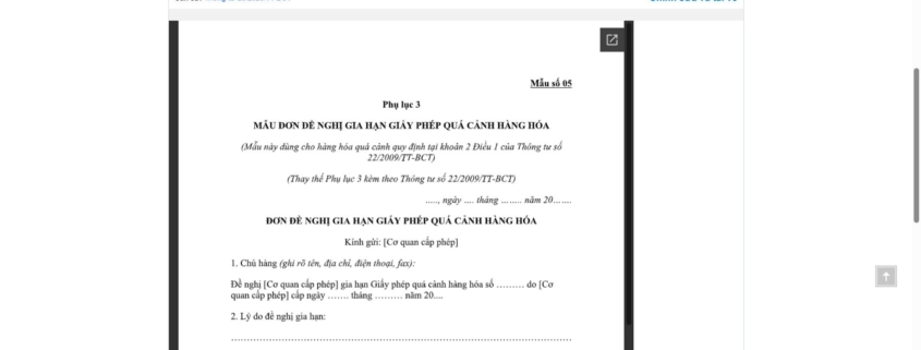 MẪU MẪU ĐƠN ĐỀ NGHỊ GIA HẠN GIẤY PHÉP QUÁ CẢNH HÀNG HÓA CỦA NƯỚC CỘNG HÒA DÂN CHỦ NHÂN DÂN LÀO QUA LÃNH THỔ NƯỚC CỘNG HÒA XÃ HỘI CHỦ NGHĨA VIỆT NAM