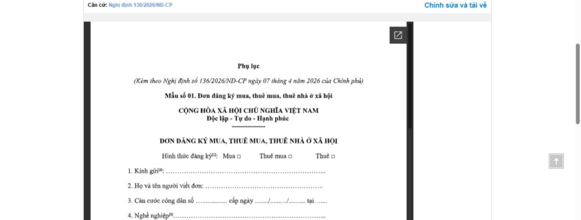 MẪU ĐƠN ĐĂNG KÝ MUA, THUÊ MUA, THUÊ NHÀ Ở XÃ HỘI