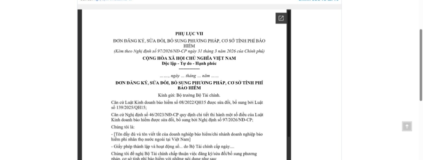 MẪU ĐƠN ĐĂNG KÝ, SỬA ĐỔI, BỔ SUNG PHƯƠNG PHÁP, CƠ SỞ TÍNH PHÍ BẢO HIỂM