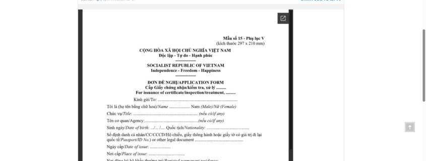 MẪU ĐƠN ĐỀ NGHỊ CẤP GIẤY CHỨNG NHẬN/KIỂM TRA, XỬ LÝ Y TẾ