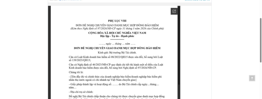 MẪU ĐƠN ĐỀ NGHỊ CHUYỂN GIAO DANH MỤC HỢP ĐỒNG BẢO HIỂM