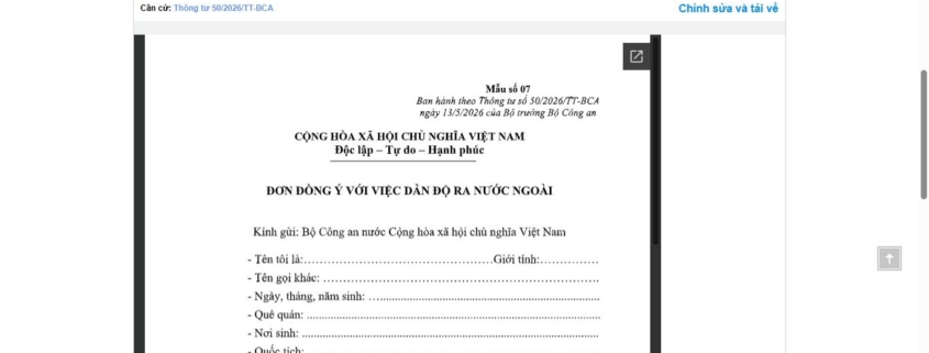 MẪU ĐƠN ĐỒNG Ý VỚI VIỆC DẪN ĐỘ RA NƯỚC NGOÀI