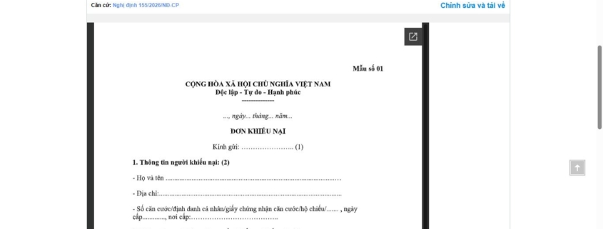 MẪU ĐƠN KHIẾU NẠI