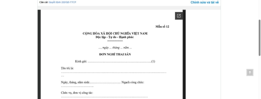 MẪU ĐƠN NGHỈ THAI SẢN ĐỐI VỚI CÔNG CHỨC, VIÊN CHỨC VÀ NGƯỜI LAO ĐỘNG THUỘC THANH TRA CHÍNH PHỦ