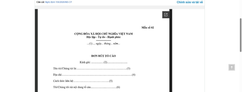 MẪU ĐƠN RÚT TỐ CÁO