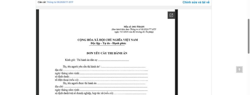 MẪU ĐƠN YÊU CẦU THI HÀNH ÁN DÂN SỰ